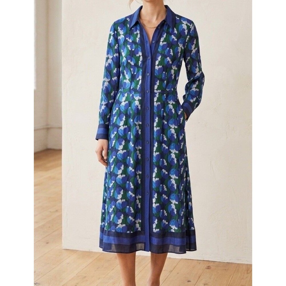 Boden Blue Floral Button-Front Midi Dress